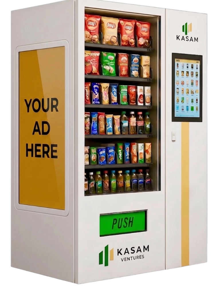 Kasam Ventures smart vending machine with campus digital advertising display